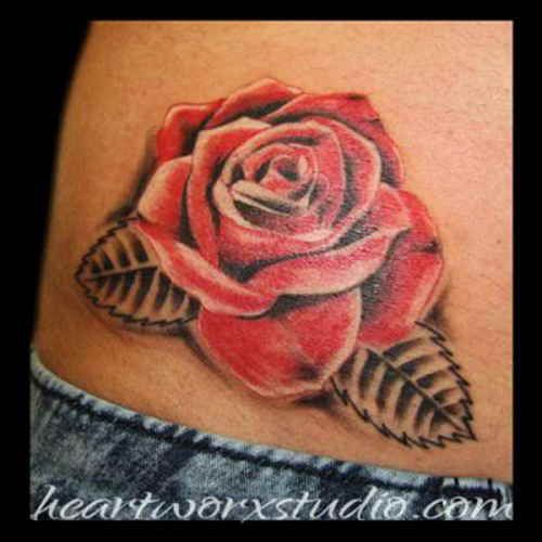 Red Rose Tattoo Design For Hip