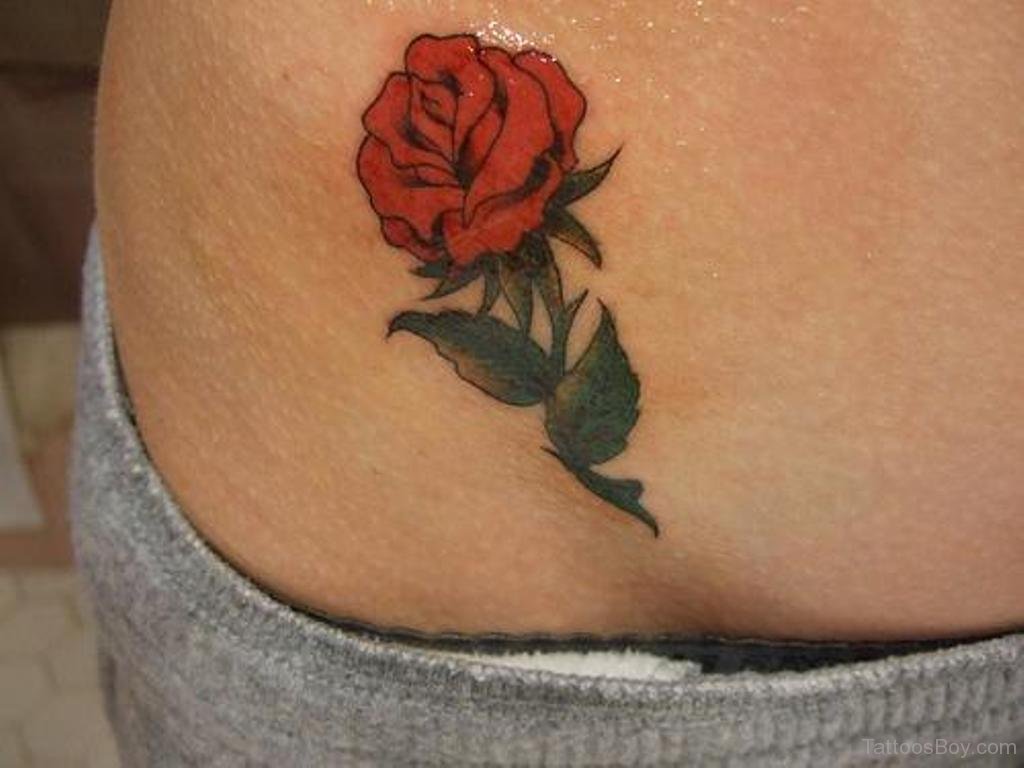 Red Rose Tattoo On Right Hip