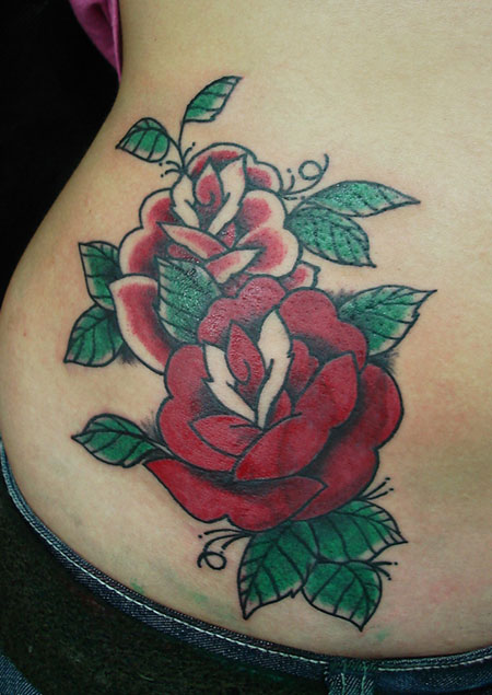 Red Roses Tattoo Design For Girl Hip