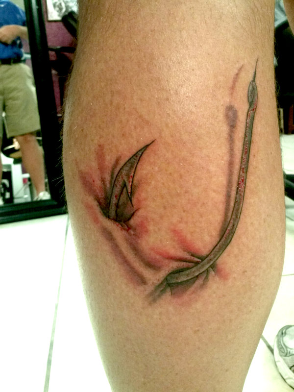 Ripped Skin Hook Tattoo Design For Leg Calf By Deadbyesterday