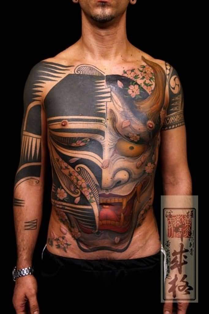 Samurai Hannya Mask Tattoo On Full Body