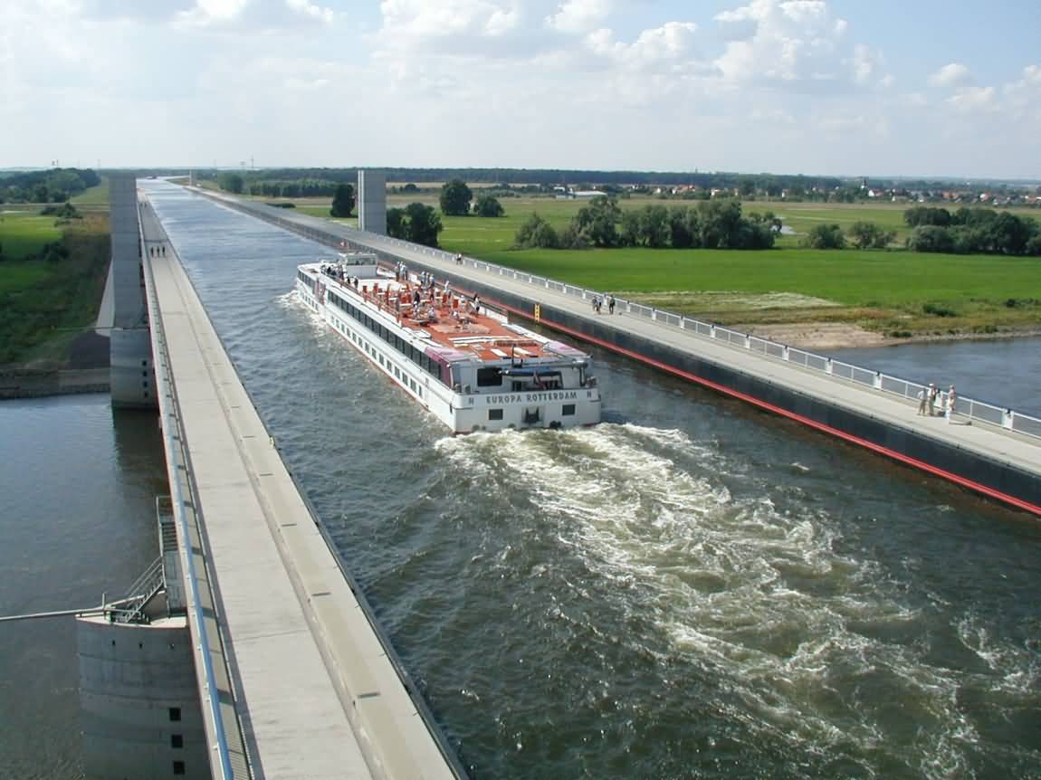 Ship Passing From The Magdeburg Water Bridge In Germany Picture