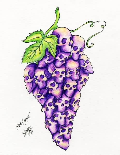 Skull Grapes Tattoo Design By Little Miss Morphine Addict