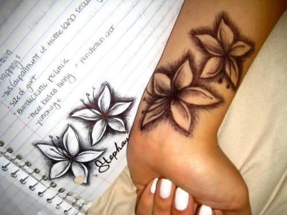 Small Grey Ink Flowers Tattoo On Left Wrist