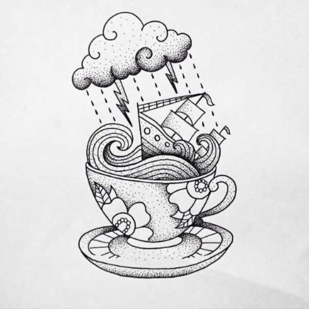 Storm In Teacup Black And White Tattoo