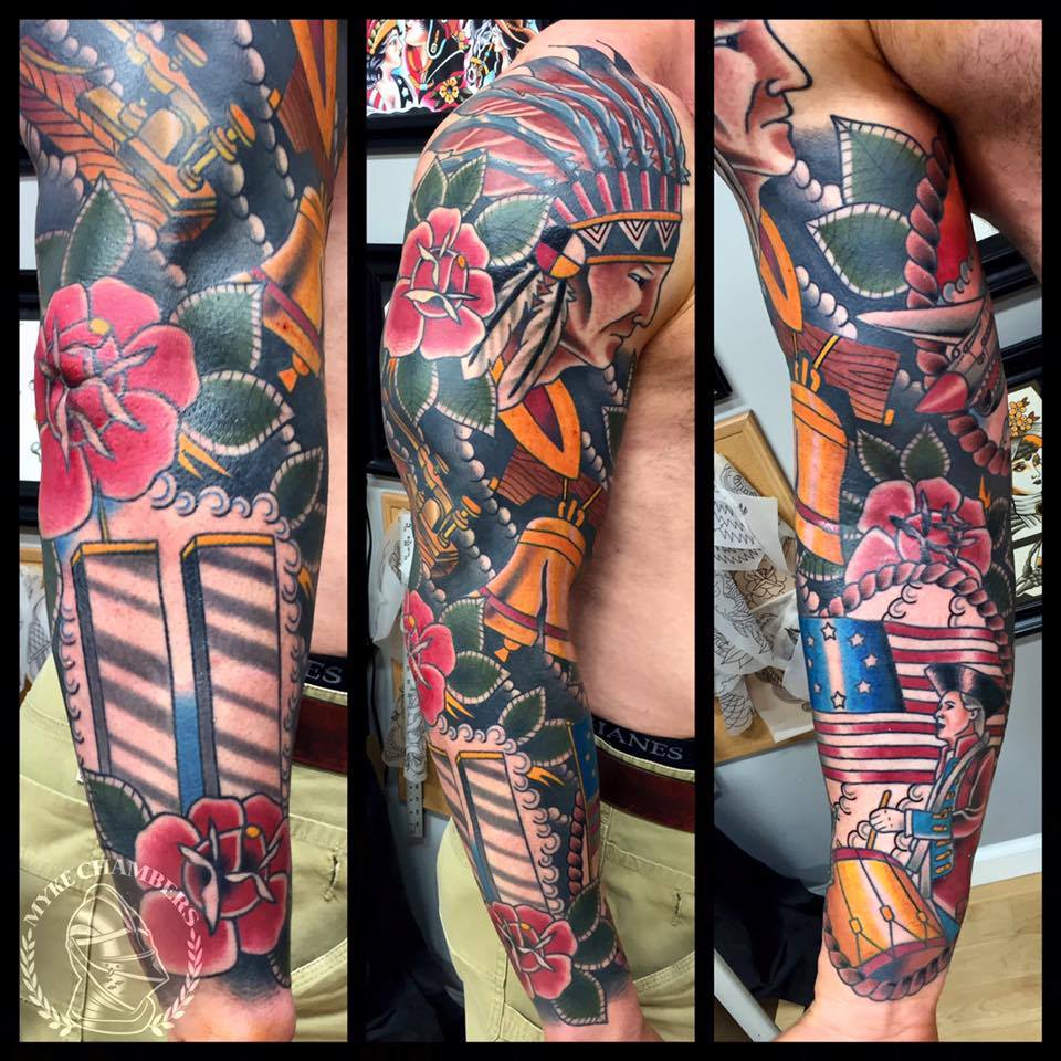 Traditional American History Sleeve Tattoo by Myke Chambers