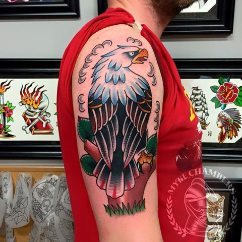 Traditional Eagle Tattoo On Right Half Sleeve by Myke Chambers