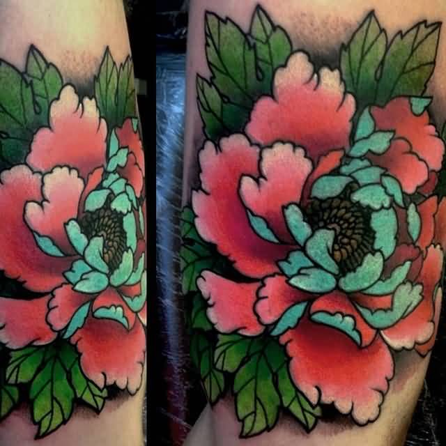 Traditional Peony Flower Tattoo Design For Half Sleeve