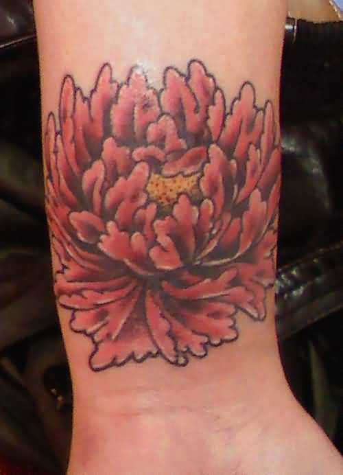 Traditional Peony Flower Tattoo Design For Wrist