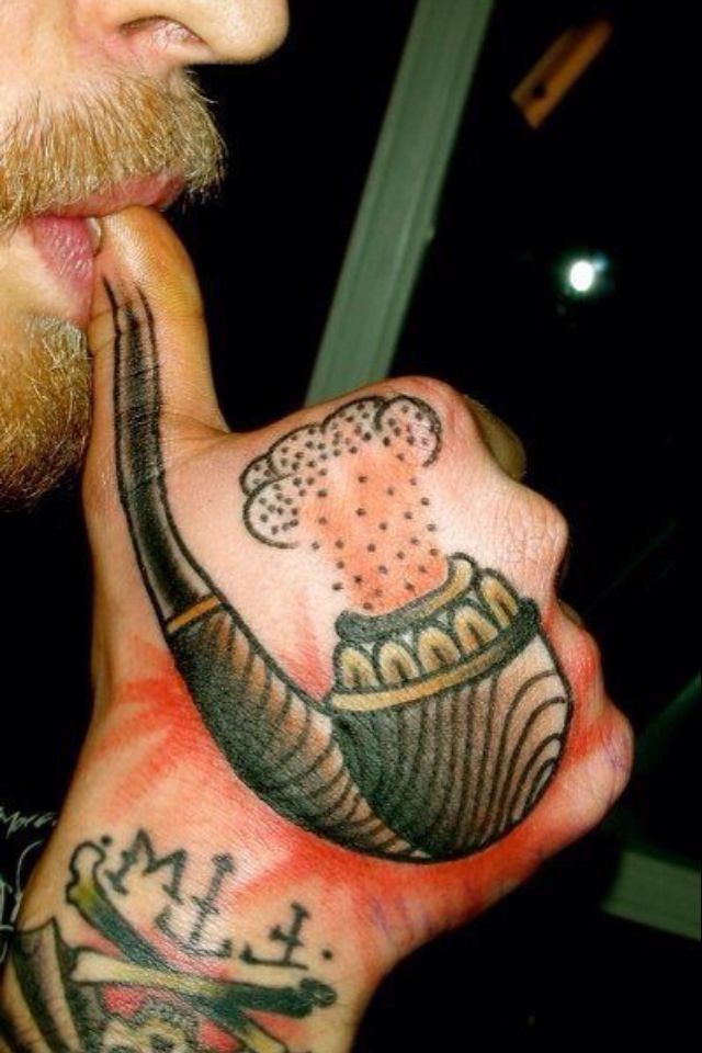Traditional Pipe Tattoo On Man Hand