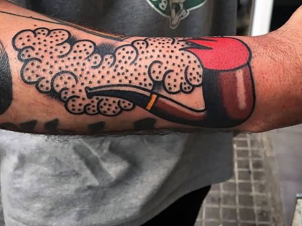 Traditional Pipe With Smoke Tattoo Design For Sleeve