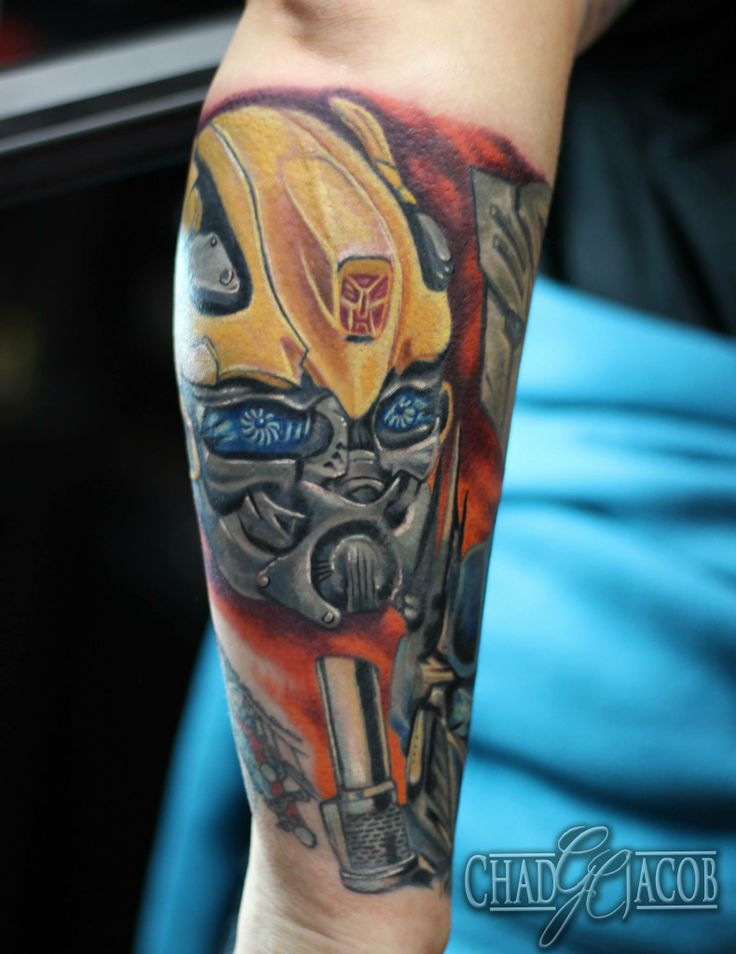 Transformer Bumblebee Head Tattoo Design For Sleeve By Chad Jacob
