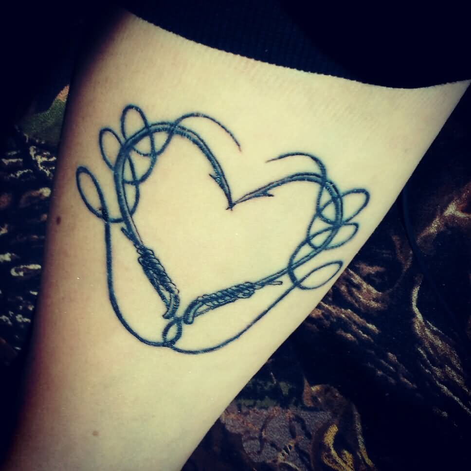 Two Hook Heart Tattoo Design For Sleeve