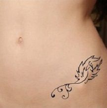 Unique Black Outline Feather Tattoo On Girl Left Hip