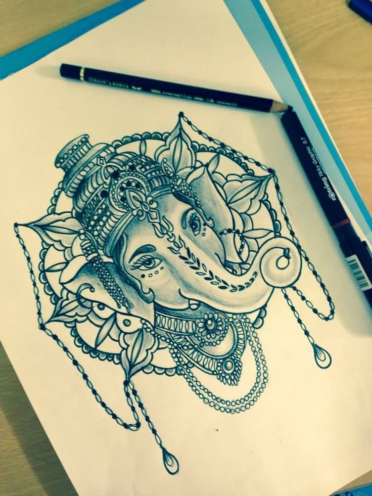 Unique Ganesha Head Tattoo Design