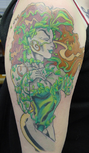 Unique Poison Ivy Tattoo On Girl Right Half Sleeve