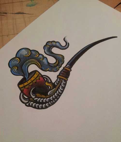 Unique Traditional Pipe With Smoke Tattoo Design