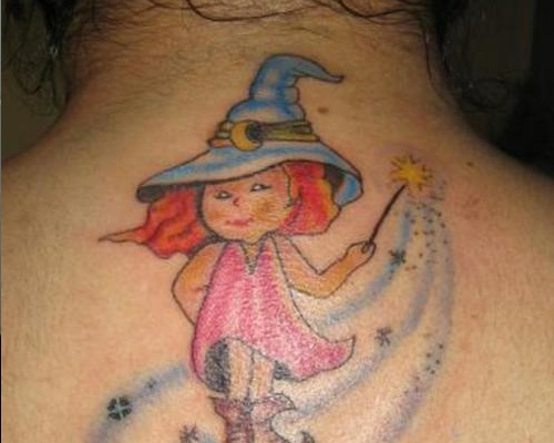Upper Back Color Ink Witch Tattoo
