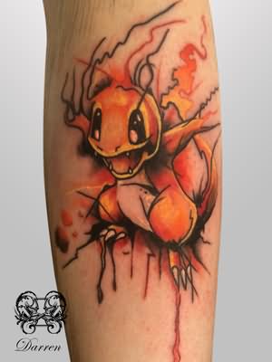 Watercolor Charmander Pokemon Tattoo Design For Sleeve