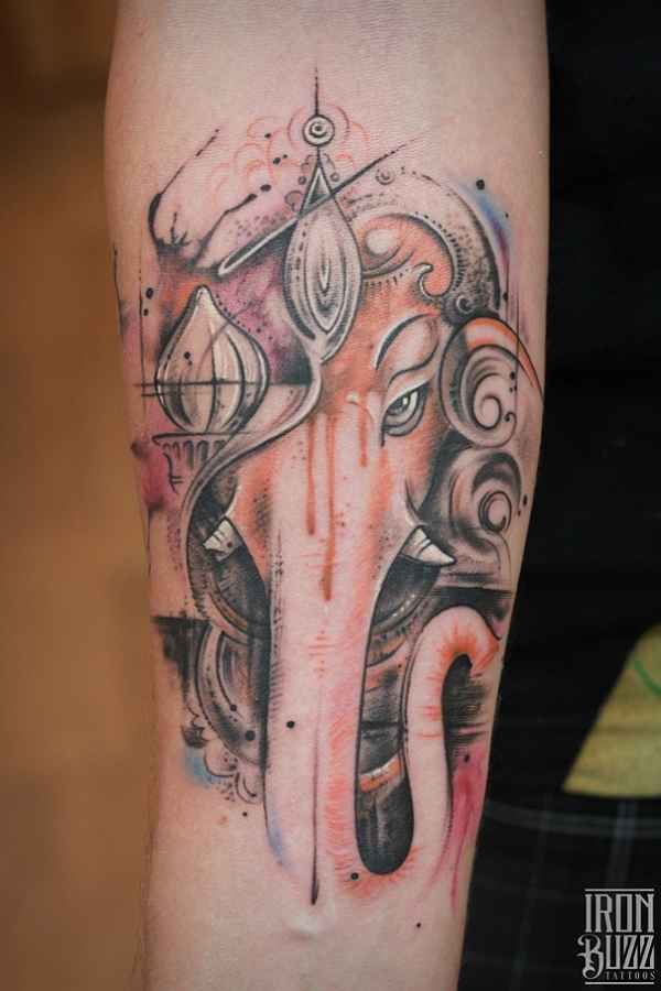 Watercolor Ganesha Tattoo On Forearm by Eric Jason DSouza