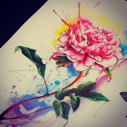 Watercolor Peony Flower Tattoo Design
