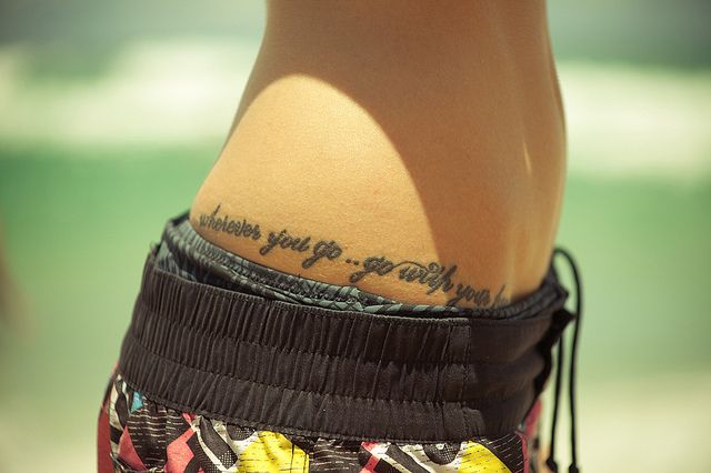Wherever You Go.. Go With Your Heart Words Tattoo On Right Hip By Rodolfo Barreto