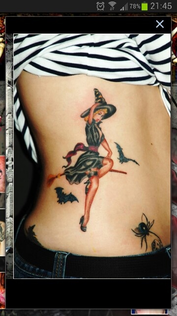 Witch Tattoo On Girl Side Rib