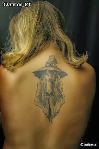 Witch Tattoo On Girl Upper Back