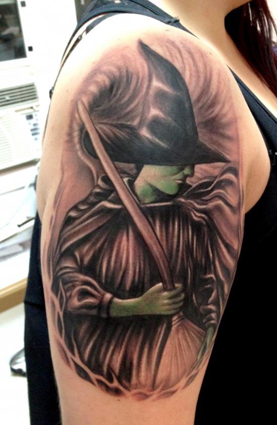 Witch Tattoo On Right Half Sleeve