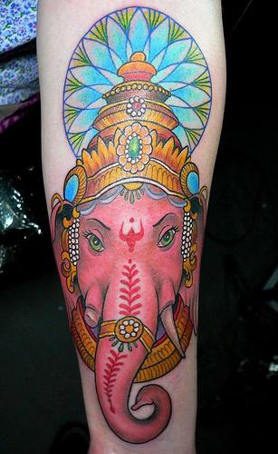 Wonderful Ganesha Color Ink Tattoo On Sleeve