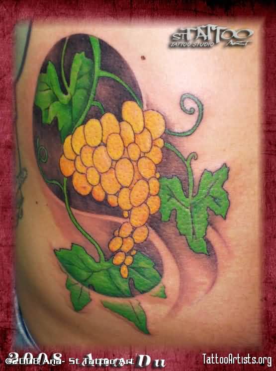 Yellow Grapes Tattoo Design For Side Rib