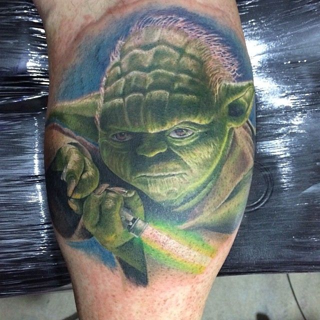 Amazing Star Wars Yoda Tattoo Design For Leg Calf By Chris Jones