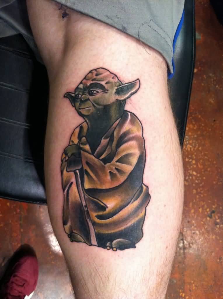 Attractive Yoda Tattoo Design For Leg Calf
