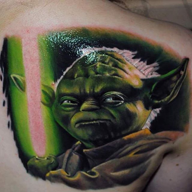Awesome Yoda Tattoo On Right Back Shoulder By Furucz Misi