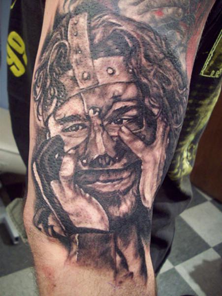 Black Ink WWE Mick Foley Tattoo On Right Sleeve