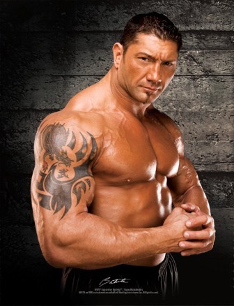 Black Tribal Design Tattoo On WWE Batista Right Shoulder