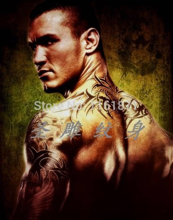 Black Tribal Design Tattoo On WWE Randy Orton Back Neck