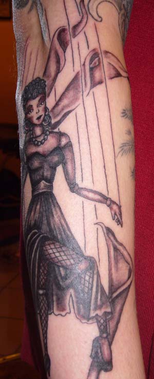 Classic Black Ink Marionette Doll Tattoo Design For Sleeve By Jennifer