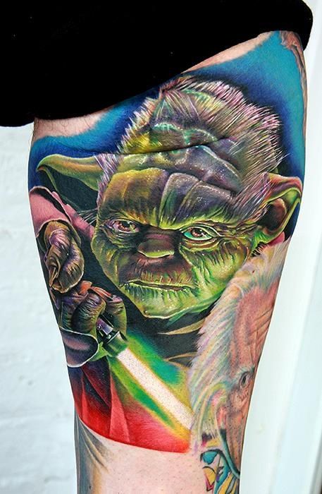 Colorful Yoda Tattoo Design For Half Sleeve
