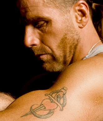 Dagger In Heart Tattoo On WWE Shon Michael Left Shoulder