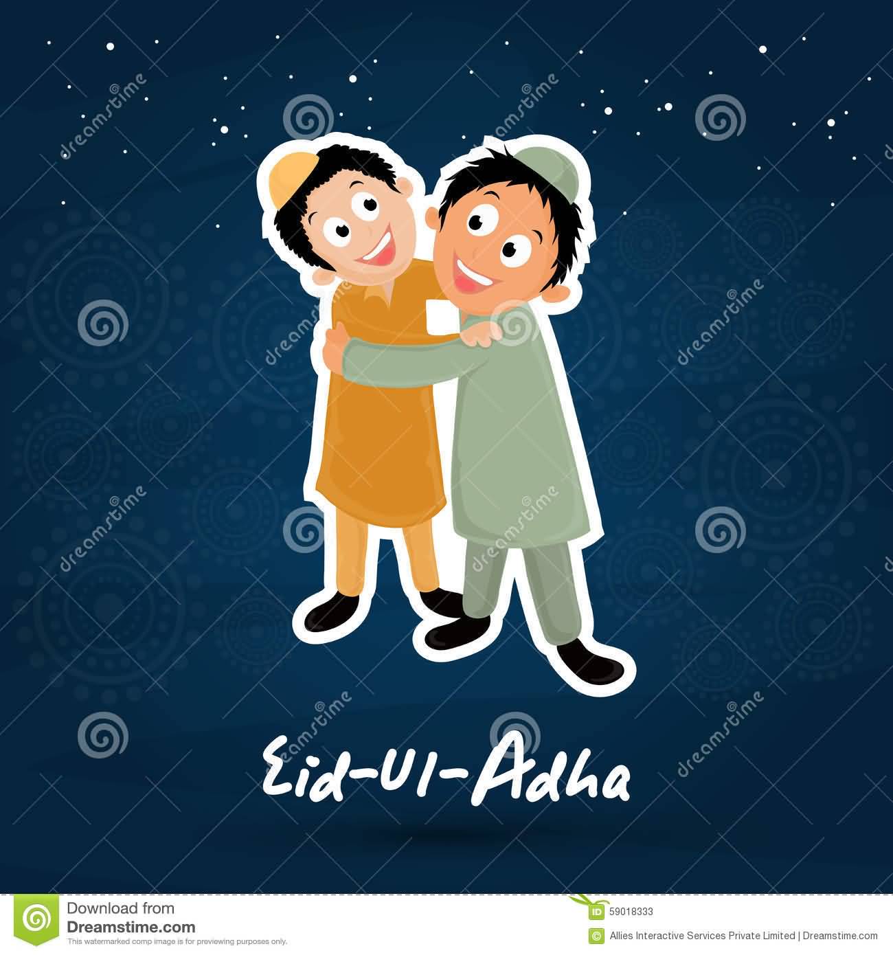 Eid al-Adha Greetings Muslim Brothers Hugging Each Other Clipart Image