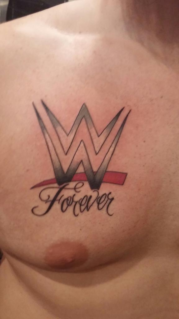 Forever - WWE Logo Tattoo On Man Right Chest