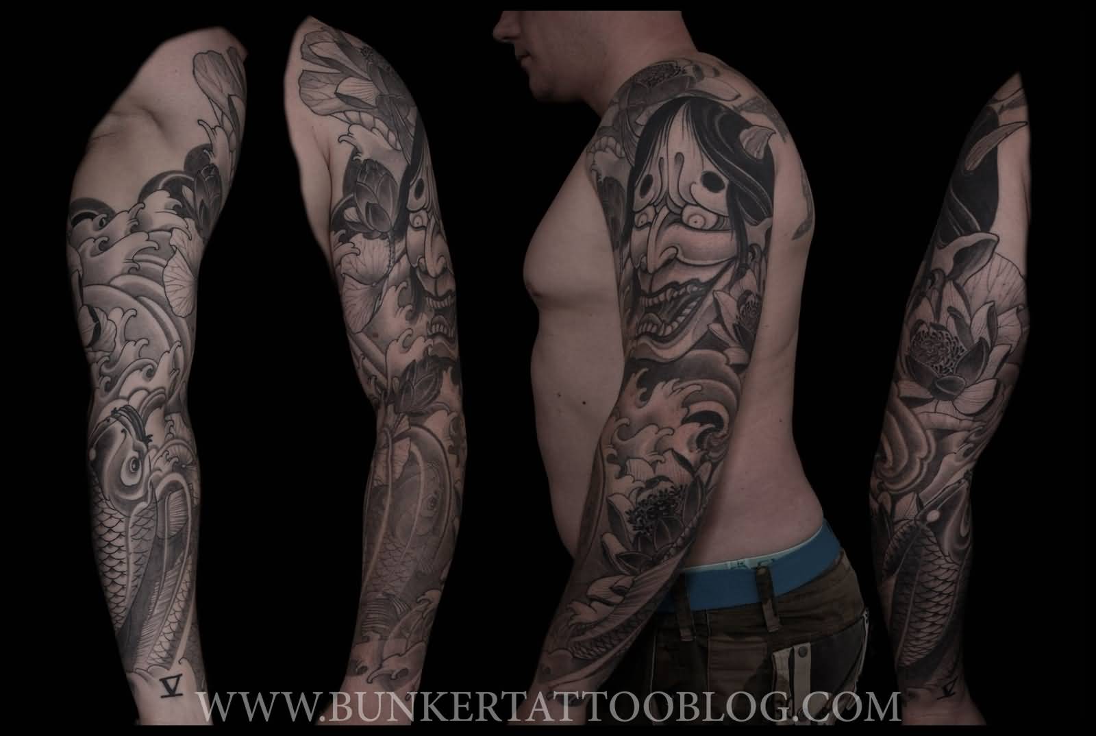 Grey Hannya Tattoo On Man Left Sleeve