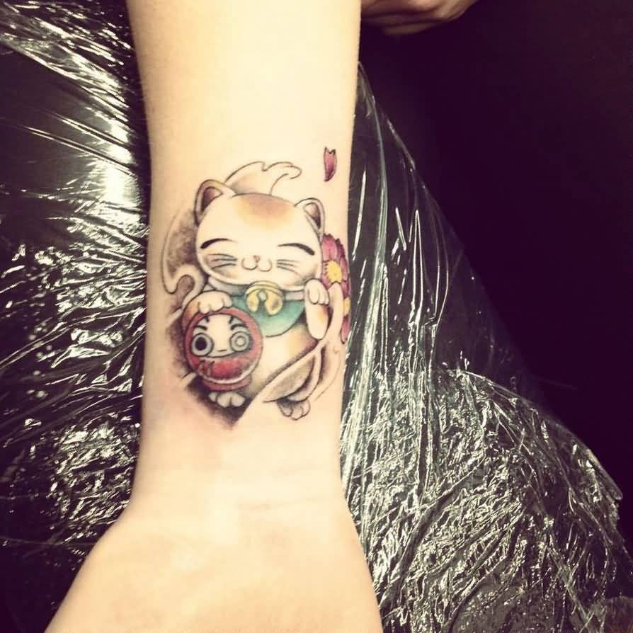 Hello Kitty With Daruma Doll Tattoo Design For Wrist By Fanny