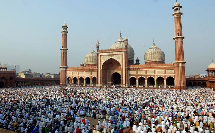 Indian Muslim Devotees Pray During The Festival Of Eid Al-Adha At Jama Masjid Mosque
