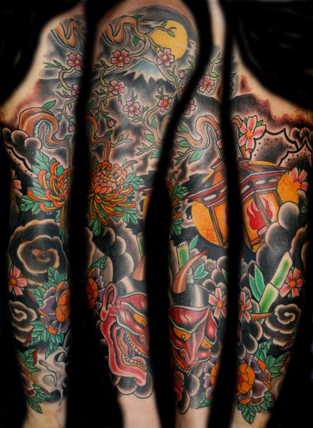 Japanese Colored Hannya Tattoo On Full Sleeve