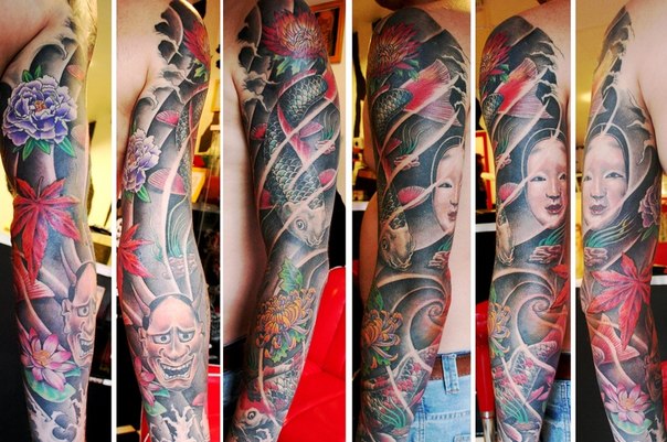 Japanese Hannya Tattoo On Man Full Sleeve