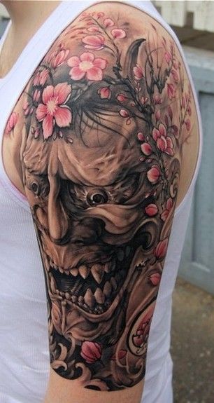 Japanese Shige Hnnya Tattoo On Left Half Sleeve