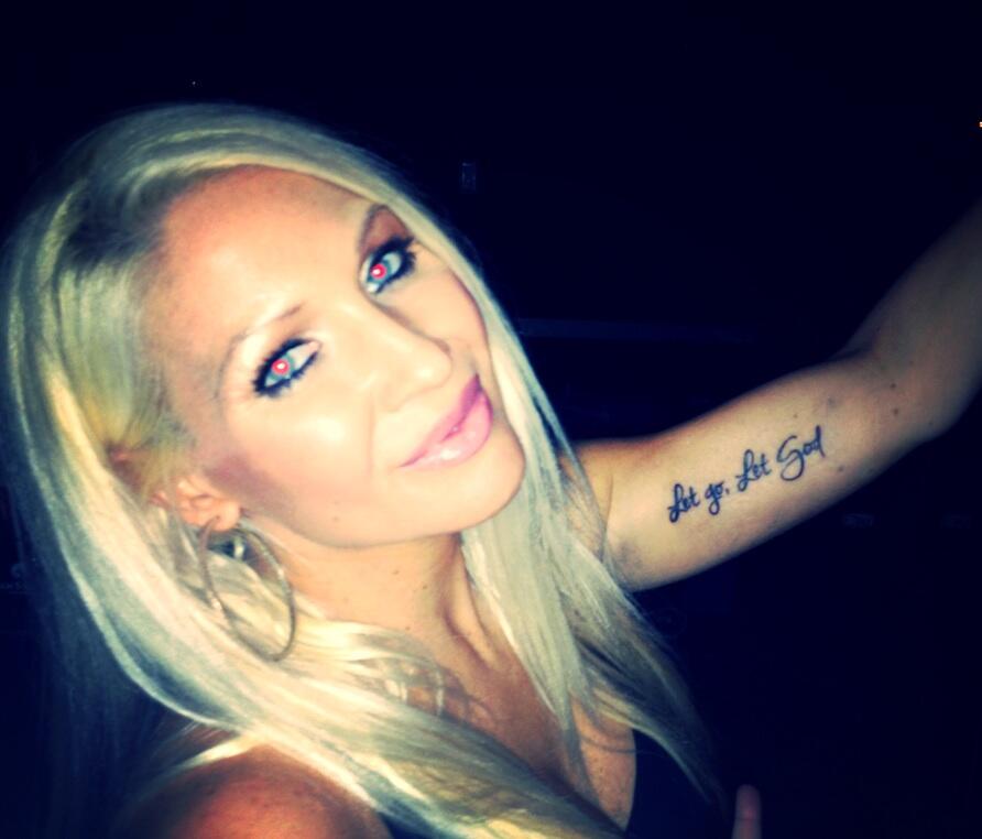 Let Go Let God Lettering Tattoo On WWE Jillian Michaels Left Bicep