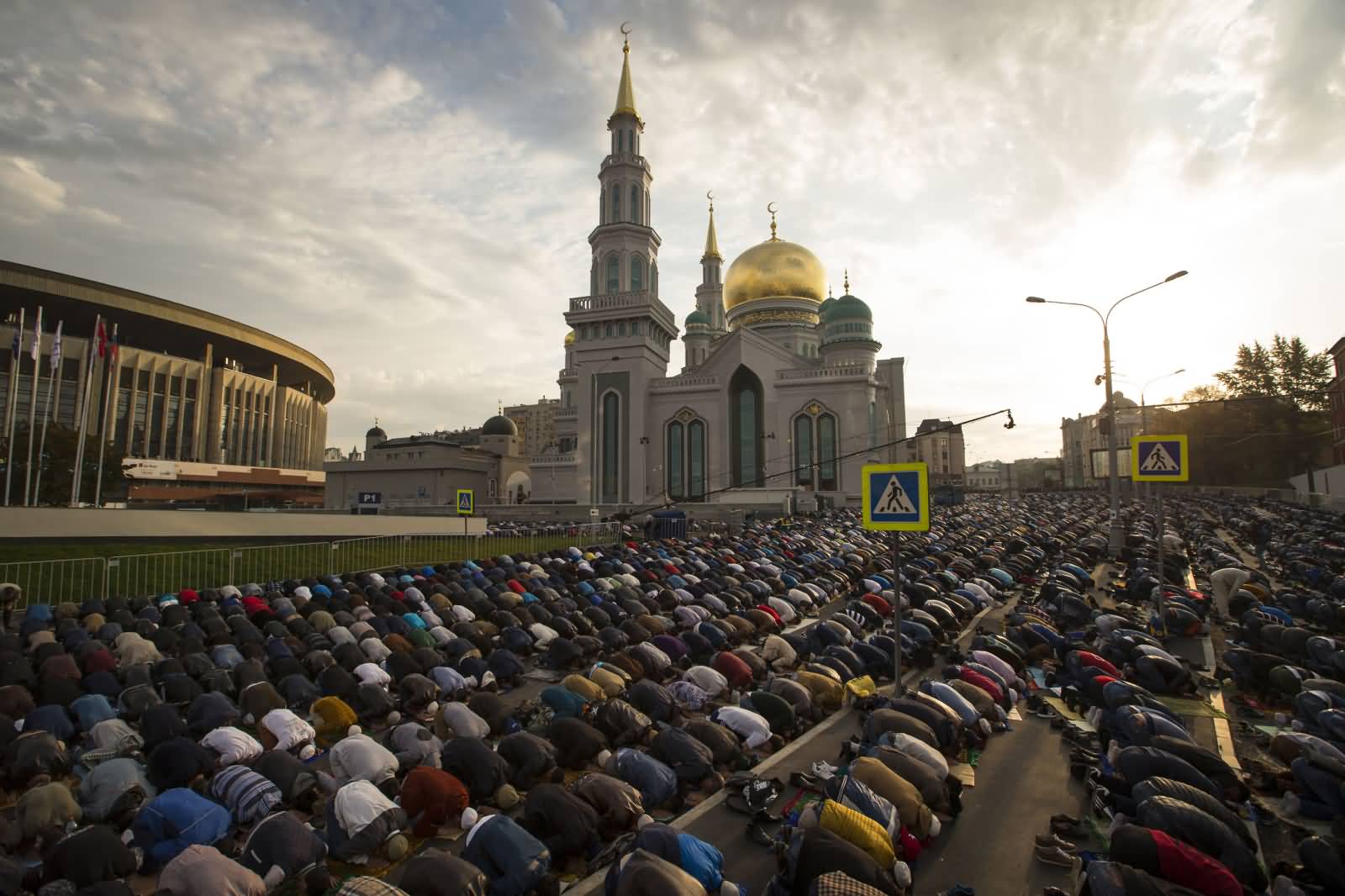 People Pray Outside The Moscow Cathedral During Eid al-Adha Celebrations